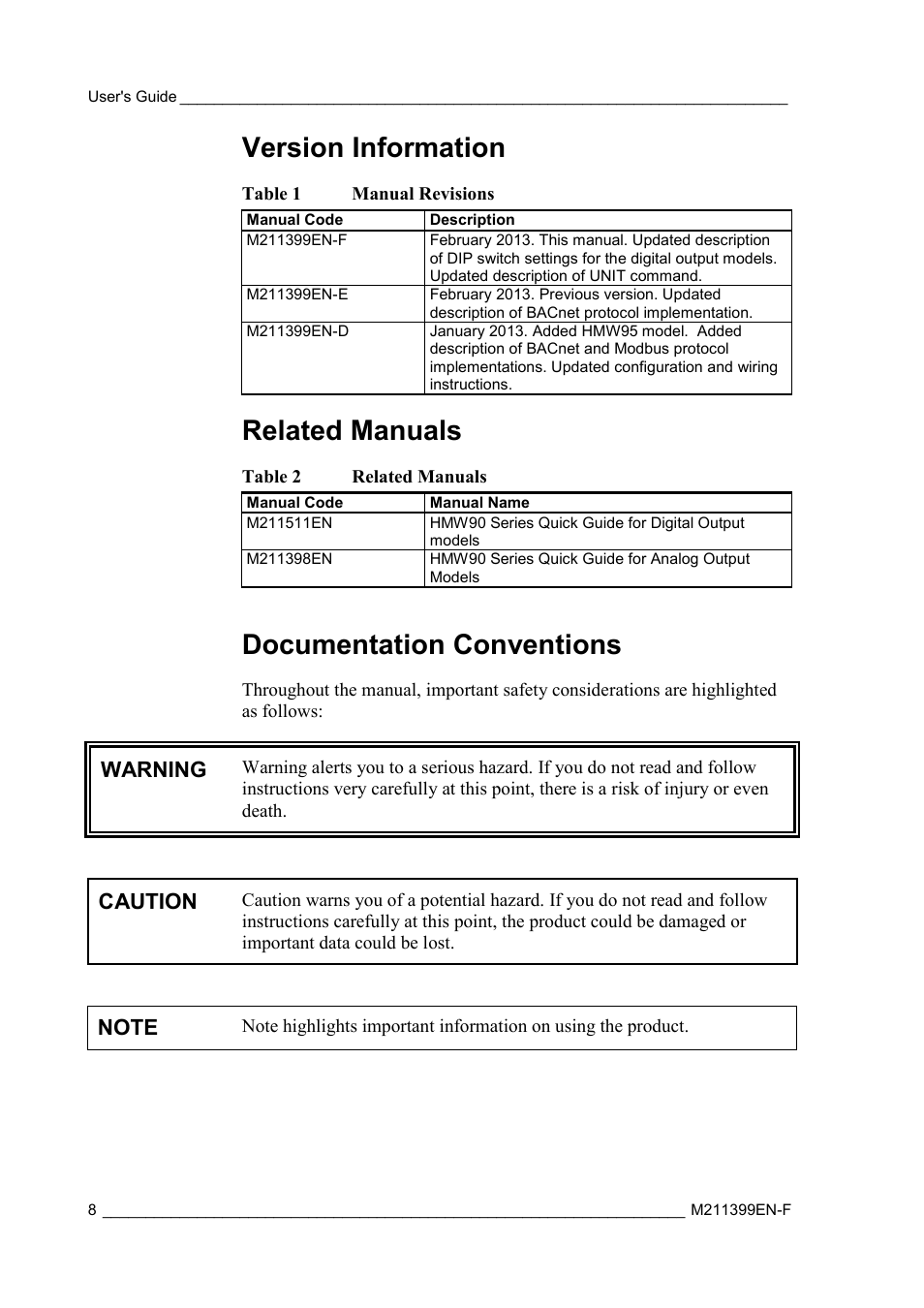 Version information, Related manuals, Documentation conventions | Warning, Caution | Vaisala HMW90 User Manual | Page 10 / 110