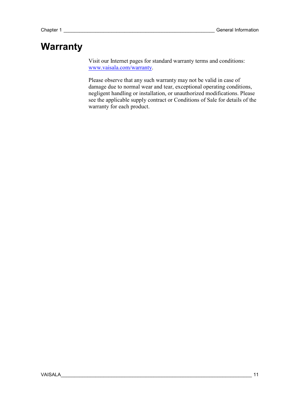 Warranty | Vaisala HMW90 User Manual | Page 13 / 110