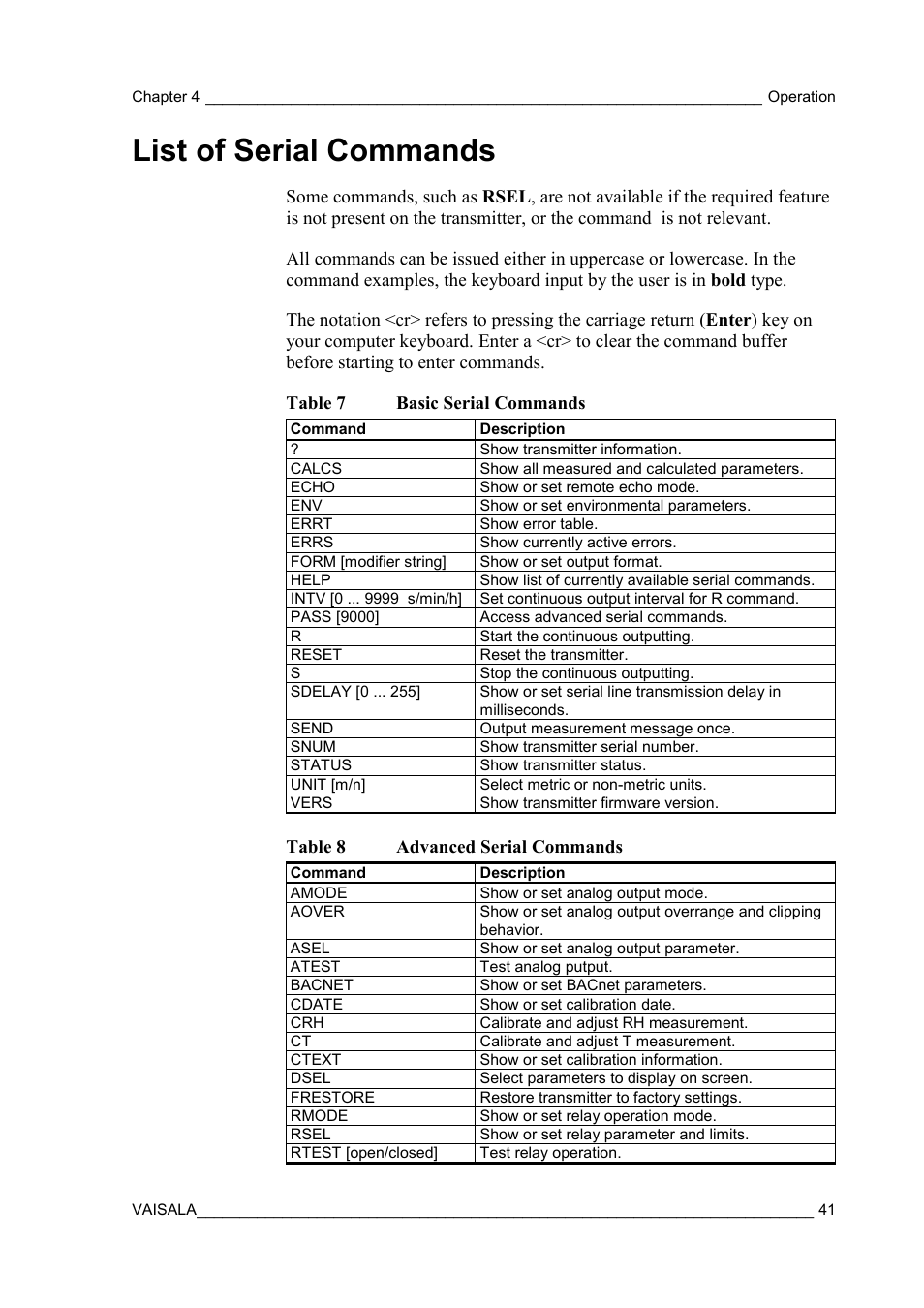 List of serial commands | Vaisala HMW90 User Manual | Page 43 / 110