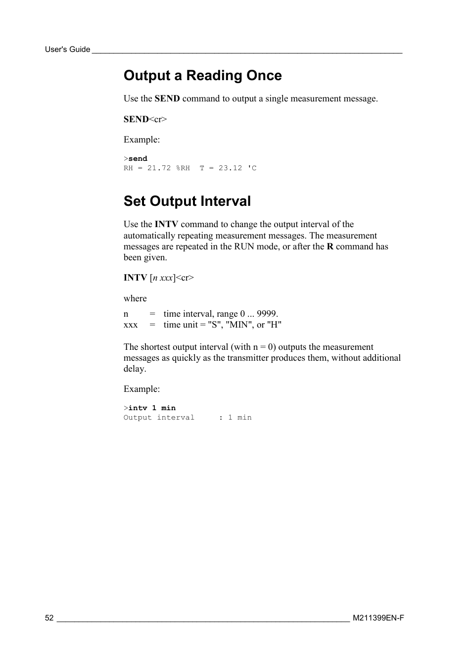 Output a reading once, Set output interval | Vaisala HMW90 User Manual | Page 54 / 110