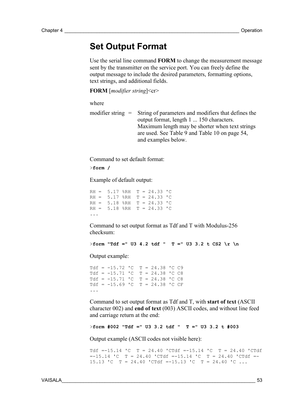 Set output format | Vaisala HMW90 User Manual | Page 55 / 110