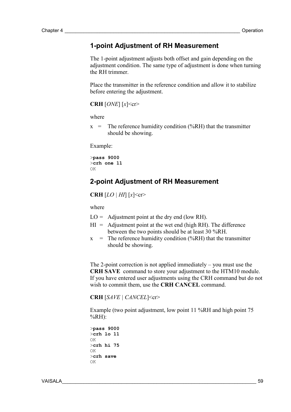 Point adjustment of rh measurement | Vaisala HMW90 User Manual | Page 61 / 110
