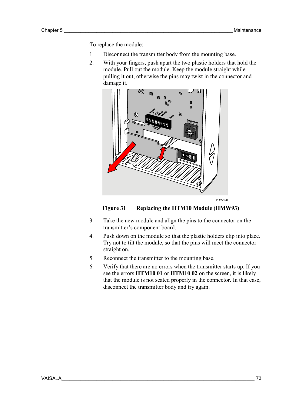 Figure 31, Replacing the htm10 module (hmw93) | Vaisala HMW90 User Manual | Page 75 / 110