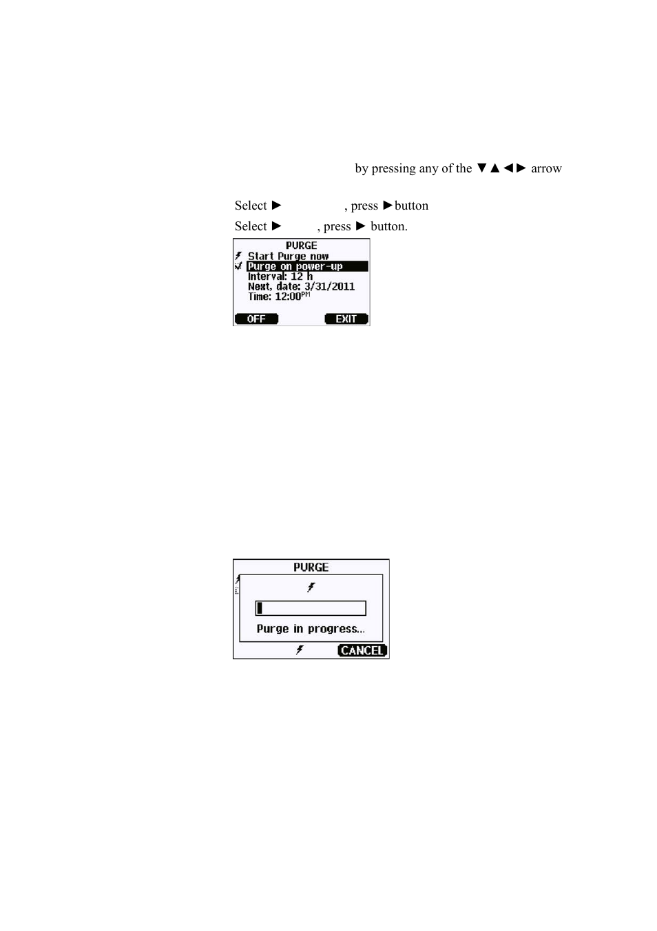 Starting and configuring sensor purge, Using display/keypad (optional) | Vaisala DMT346 User Manual | Page 133 / 185