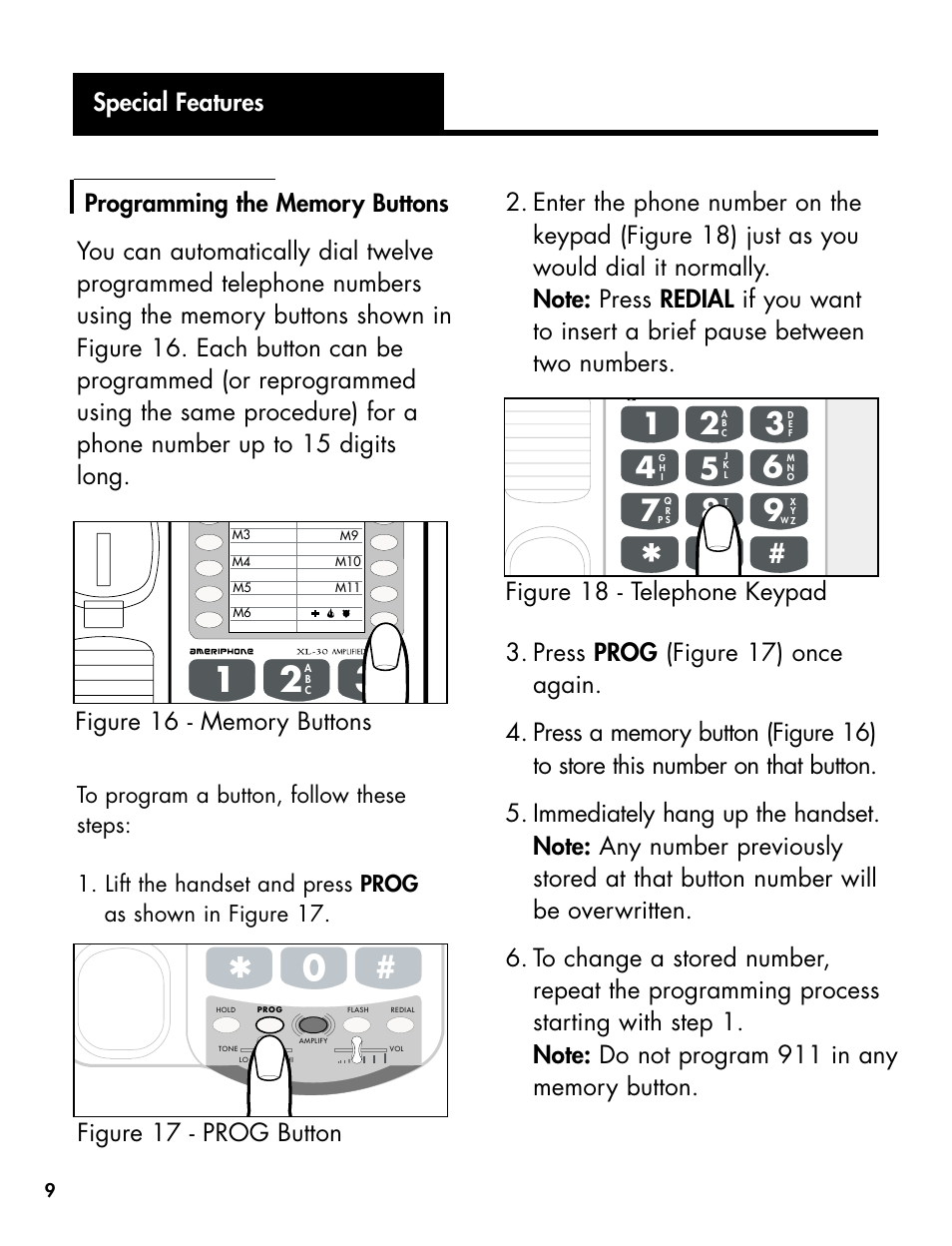 Figure 17 - prog button, Figure 18 - telephone keypad | Ameriphone DIALOGUE XL 30 User Manual | Page 15 / 28