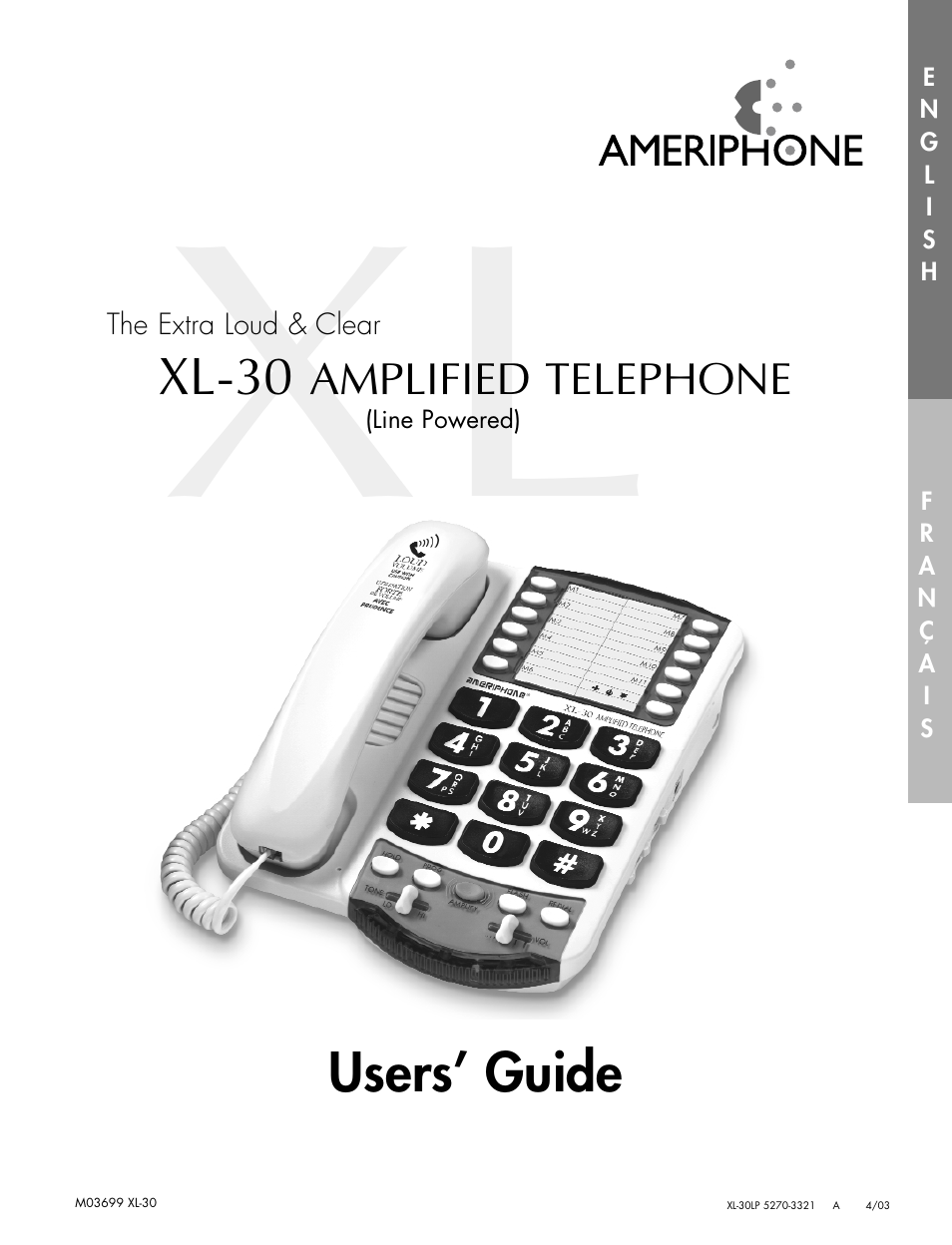 Users’ guide, Xl-30, Amplified telephone | Ameriphone DIALOGUE XL 30 User Manual | Page 2 / 28