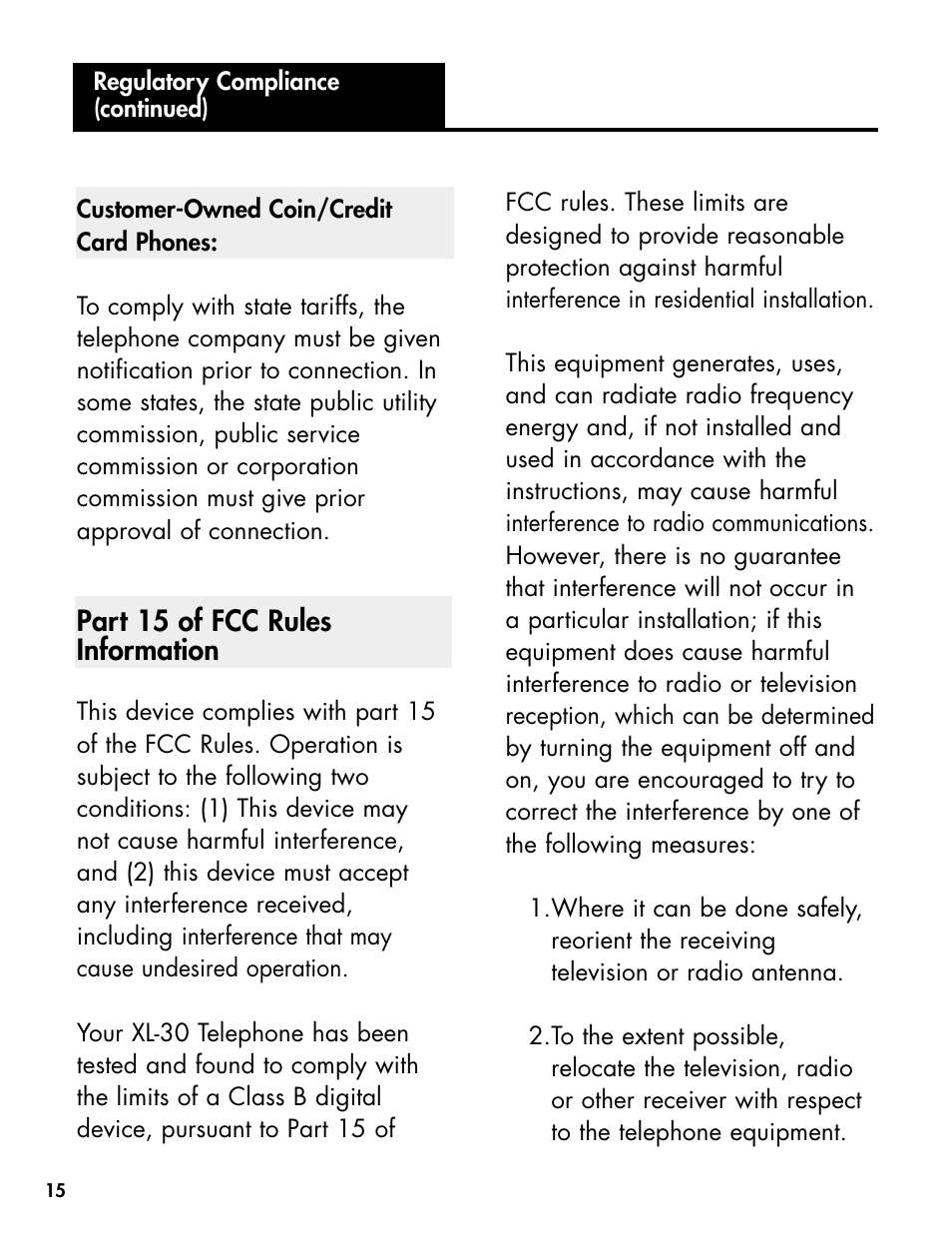 Part 15 of fcc rules information | Ameriphone DIALOGUE XL 30 User Manual | Page 21 / 28