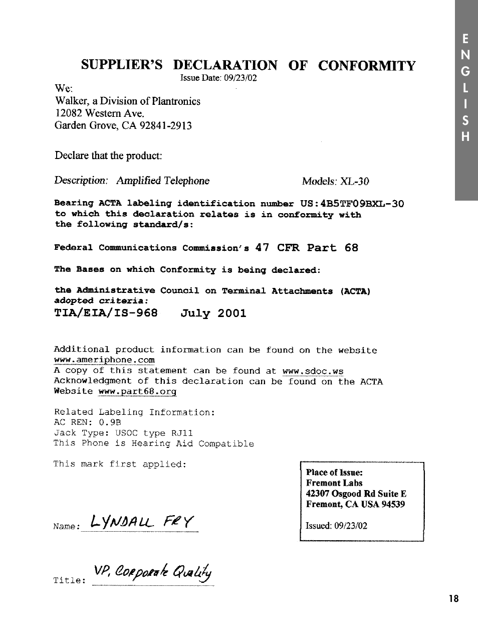 Ameriphone DIALOGUE XL 30 User Manual | Page 24 / 28