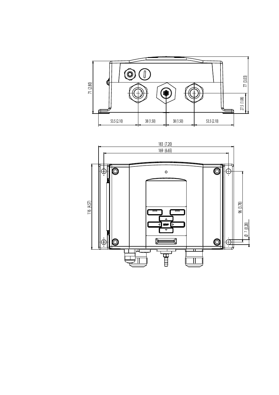 Dimensions (mm/inch), Figure 79, Transmitter body dimensions | Vaisala PTU300 User Manual | Page 193 / 217