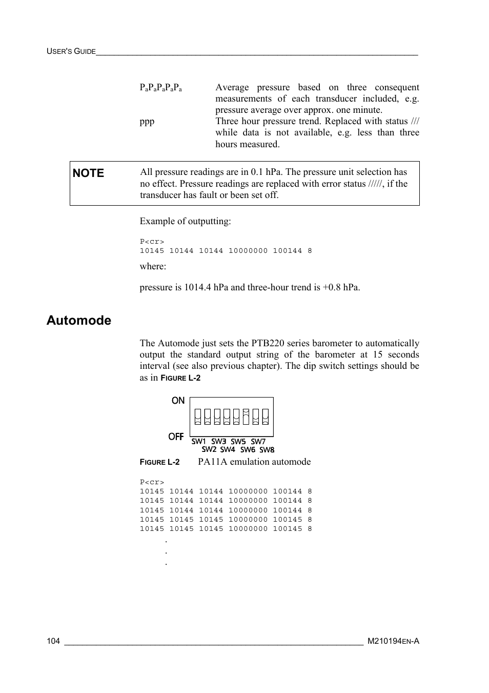 Automode, Setra 470 | Vaisala PTB220 User Manual | Page 110 / 113