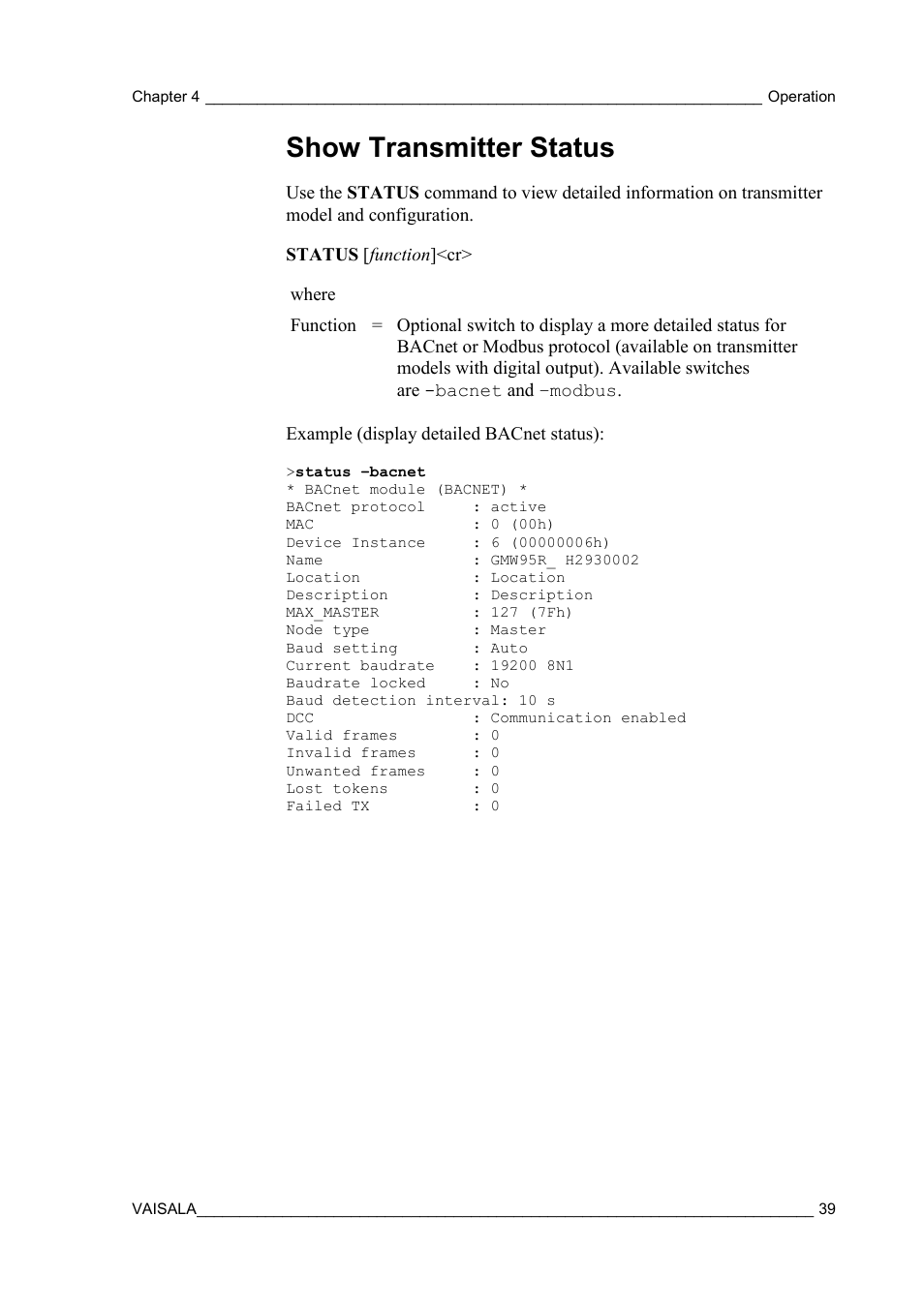 Show transmitter status | Vaisala GMW90 User Manual | Page 41 / 101