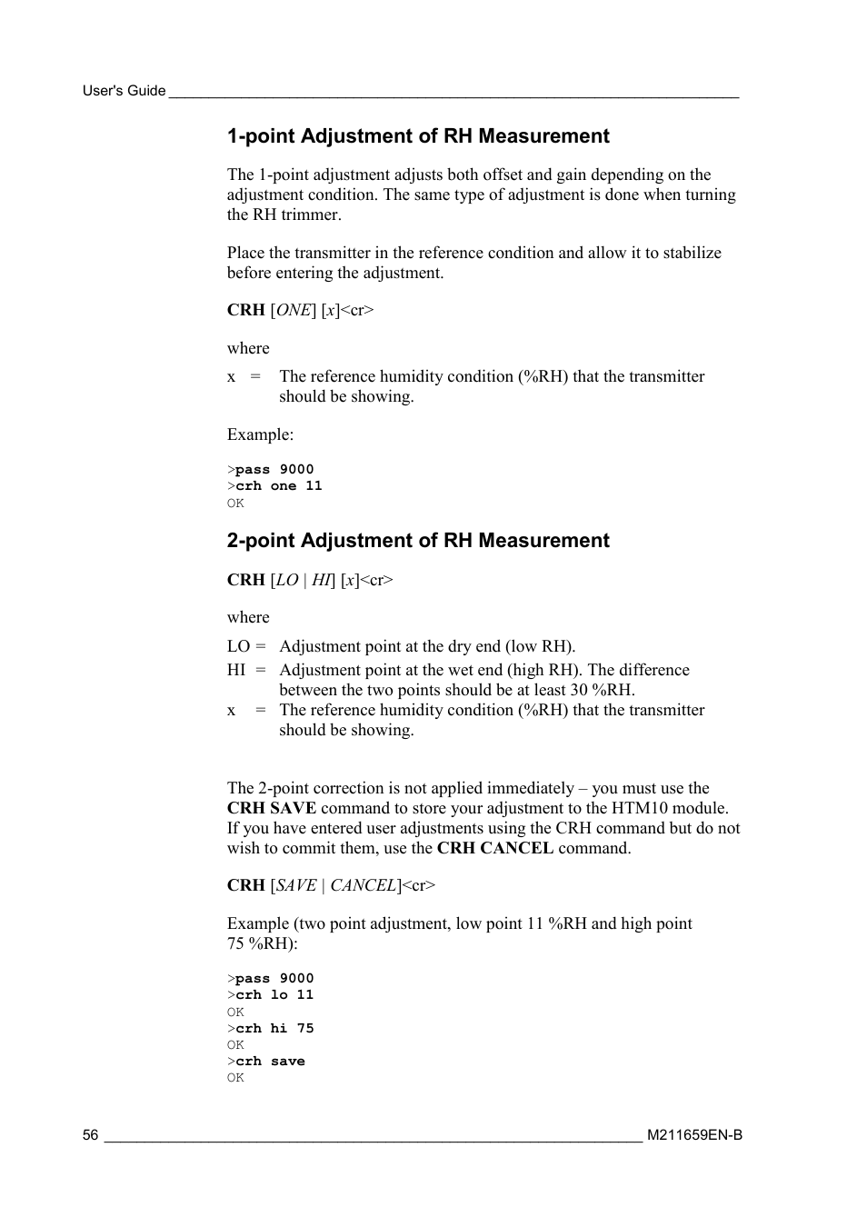 Point adjustment of rh measurement | Vaisala GMW90 User Manual | Page 58 / 101