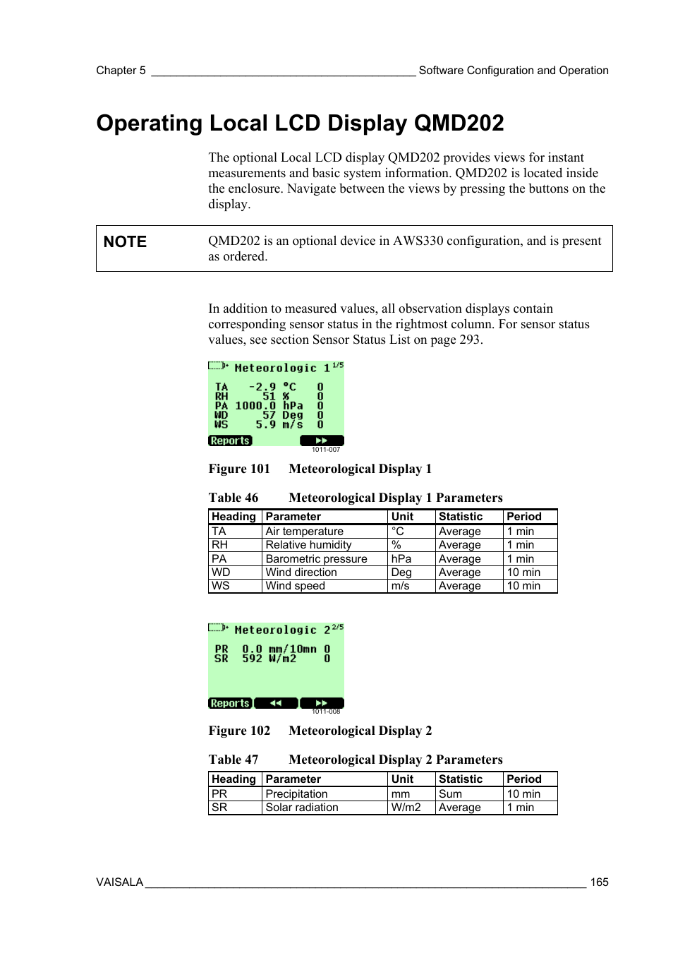 Operating local lcd display qmd202 | Vaisala AWS330 User Manual | Page 167 / 296