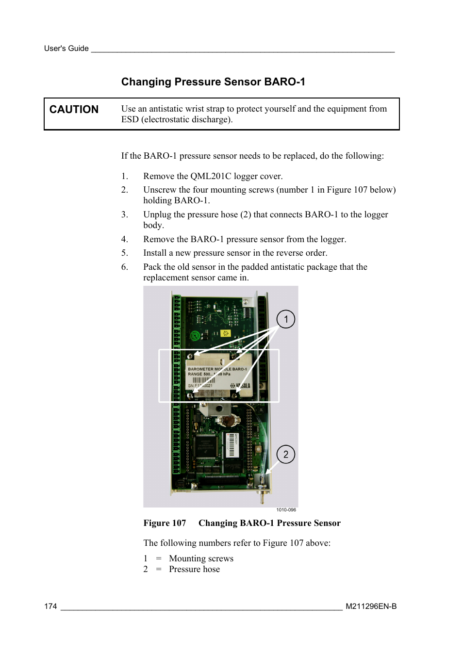 Changing pressure sensor baro-1 | Vaisala AWS330 User Manual | Page 176 / 296