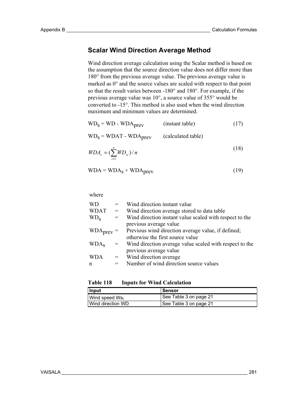 Scalar wind direction average method | Vaisala AWS330 User Manual | Page 283 / 296