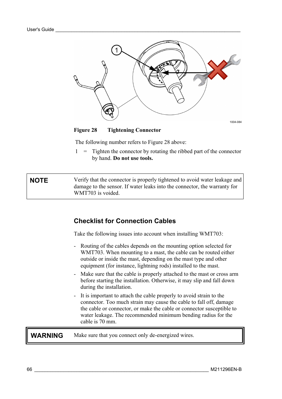 Checklist for connection cables, Warning | Vaisala AWS330 User Manual | Page 68 / 296