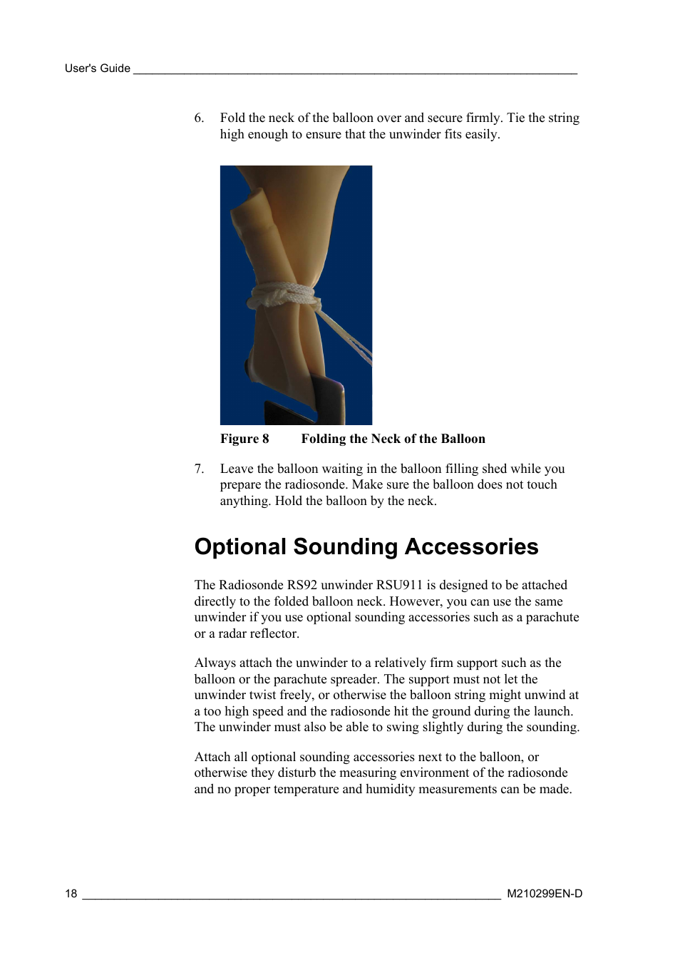 Optional sounding accessories, Figure 8, Folding the neck of the balloon | Vaisala RS92-KL User Manual | Page 20 / 45