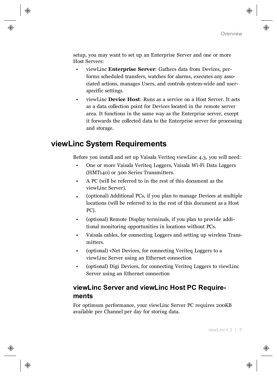 Viewlinc system requirements, Viewlinc server and viewlinc host pc requirements | Vaisala viewLinc 4.3 User Manual | Page 13 / 206
