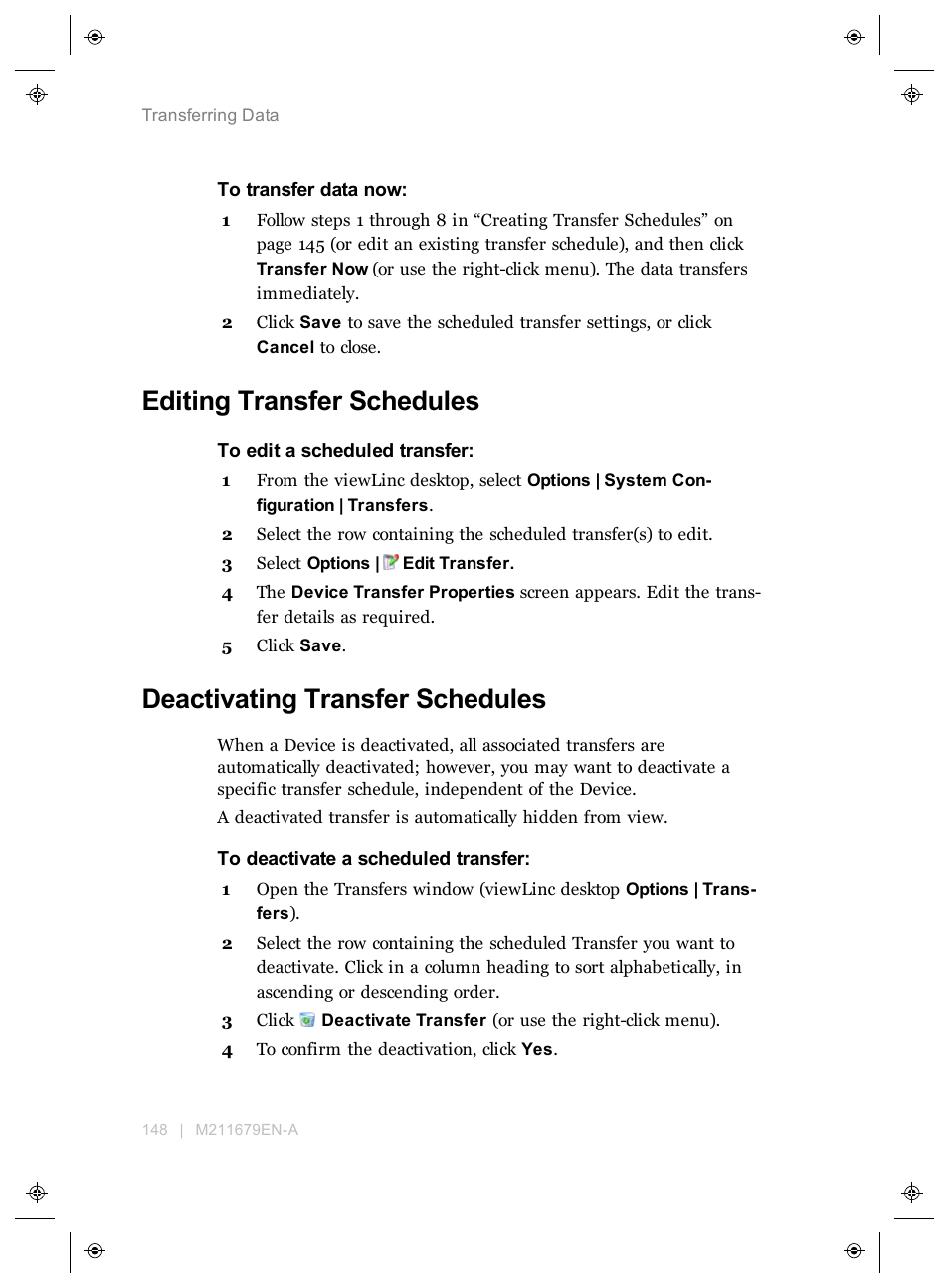 Editing transfer schedules, Deactivating transfer schedules | Vaisala viewLinc 4.3 User Manual | Page 156 / 206