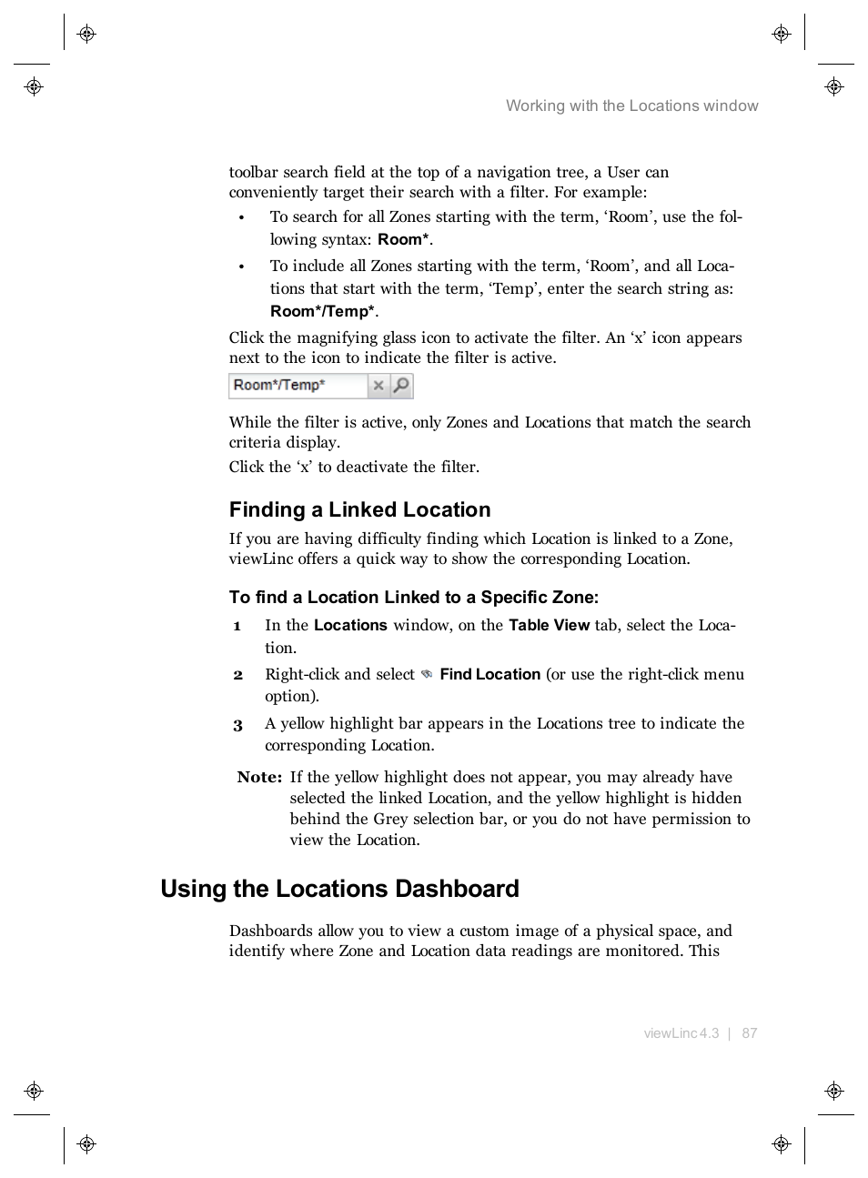 Finding a linked location, Using the locations dashboard | Vaisala viewLinc 4.3 User Manual | Page 95 / 206