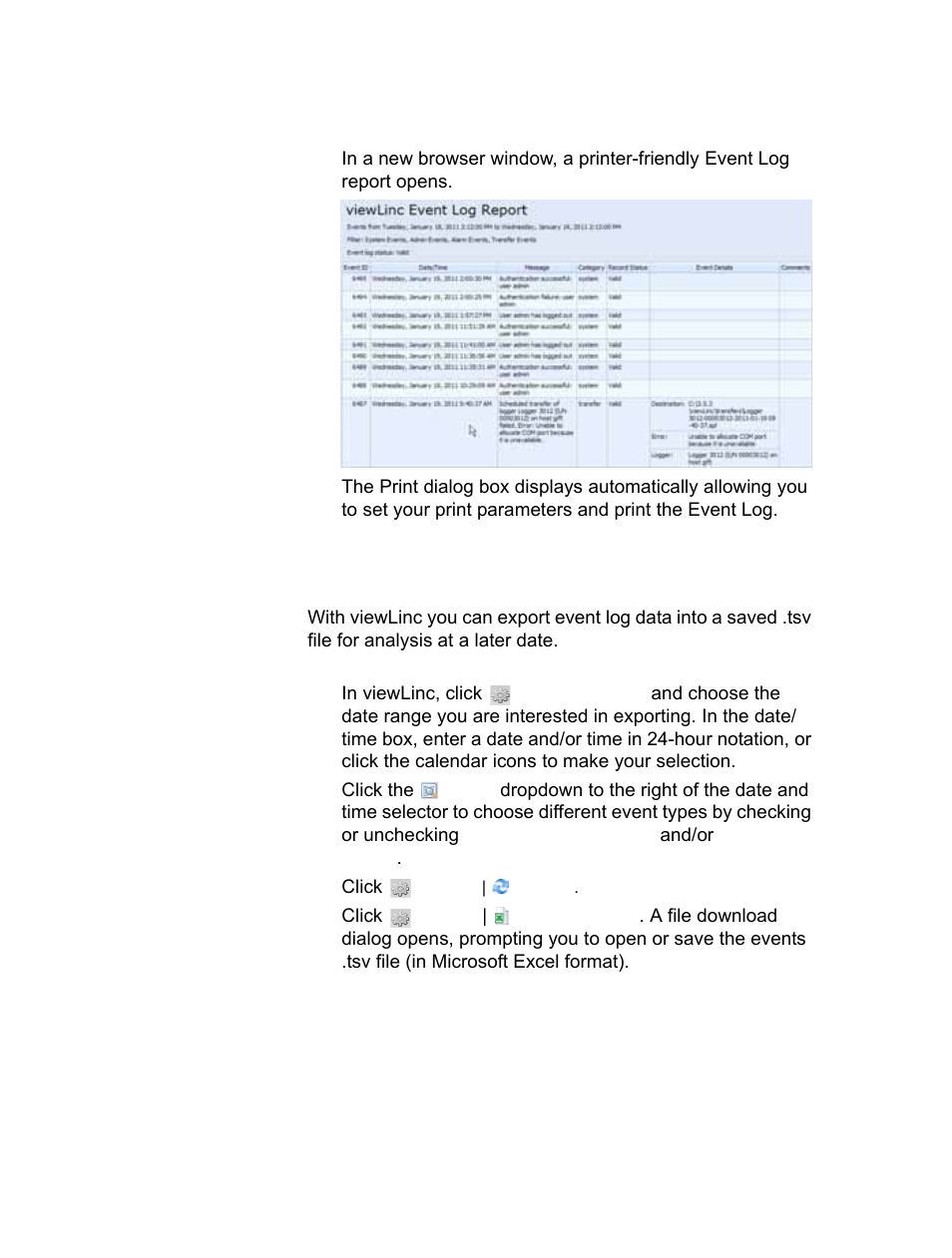 Exporting event logs 117, Exporting event logs | Vaisala viewLinc-4.1-M211518 User Manual | Page 125 / 175
