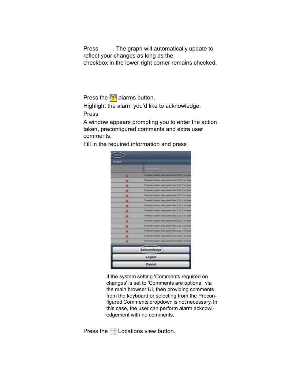 Acknowledging alarms with the mobile ui 140, Acknowledging alarms with the mobile ui | Vaisala viewLinc-4.1-M211518 User Manual | Page 147 / 175