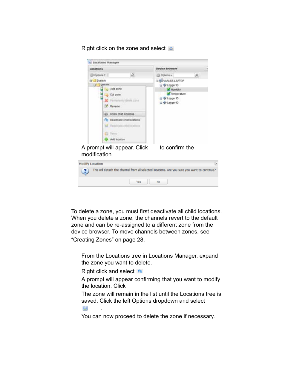 Deleting zones | Vaisala viewLinc-4.1-M211518 User Manual | Page 46 / 175