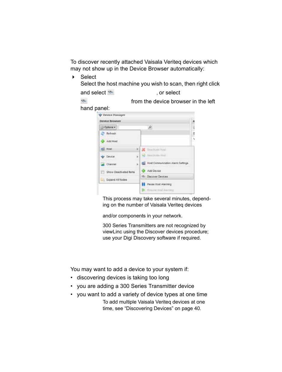 Discovering devices, Adding devices | Vaisala viewLinc-4.1-M211518 User Manual | Page 51 / 175