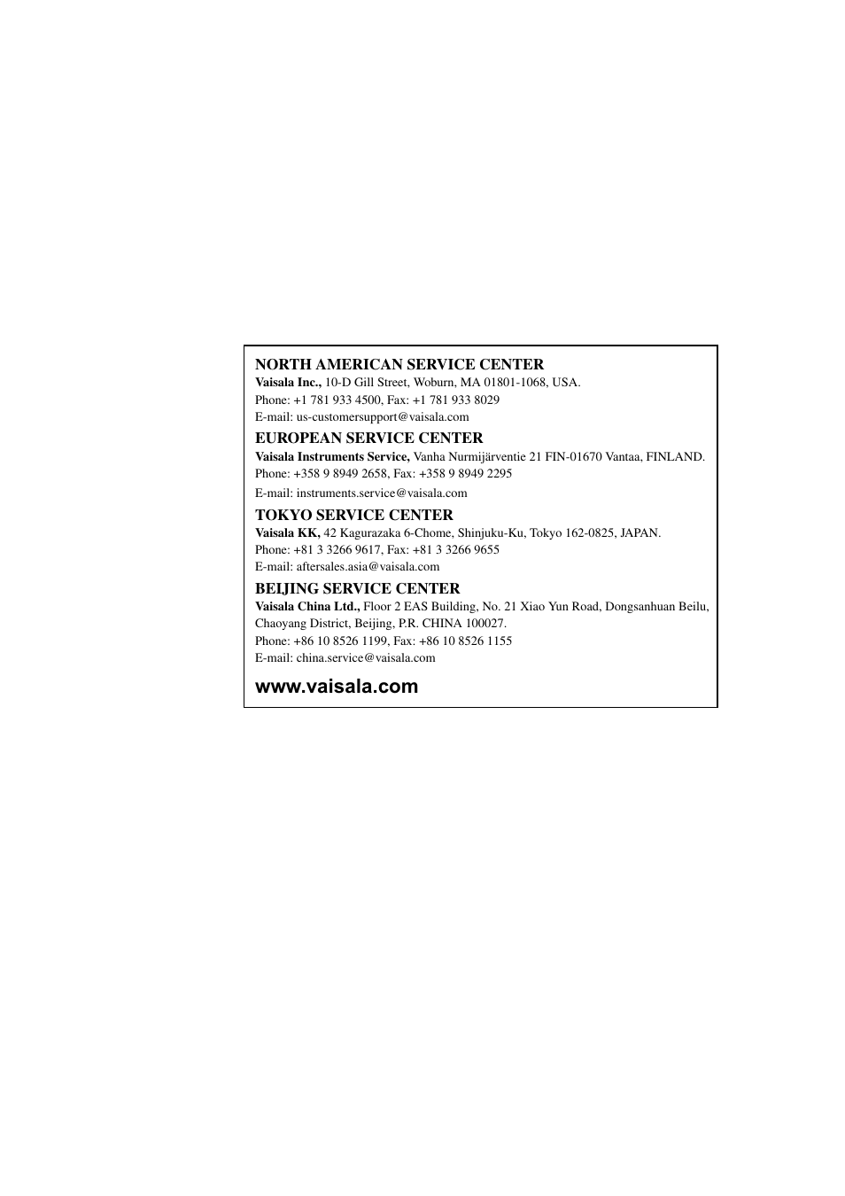 Vaisala service centers, In section, Zzzydlvdodfrp | Vaisala WAC155 User Manual | Page 56 / 60