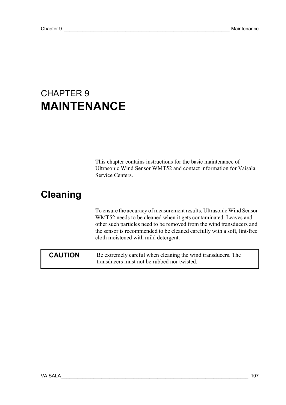 Chapter 9 maintenance, Cleaning, Chapter 9 | Maintenance | Vaisala WMT52 User Manual | Page 109 / 143