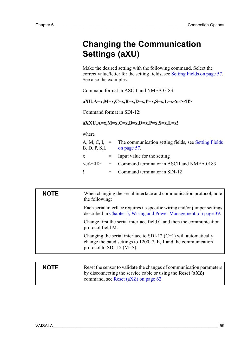 Changing the communication settings (axu) | Vaisala WMT52 User Manual | Page 61 / 143