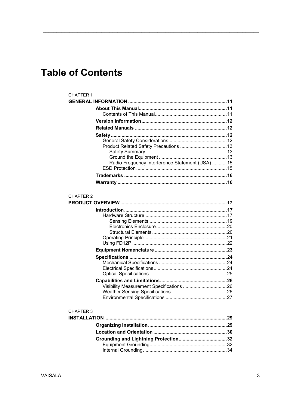Vaisala FD12P User Manual | Page 3 / 154