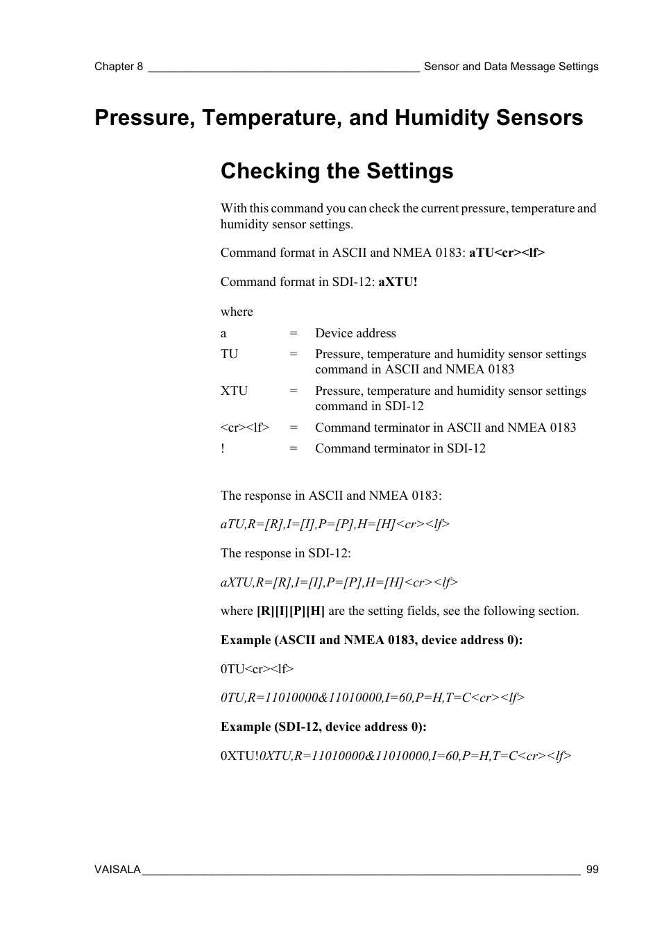 Pressure, temperature, and humidity sensors, Checking the settings | Vaisala WXT510 User Manual | Page 101 / 152
