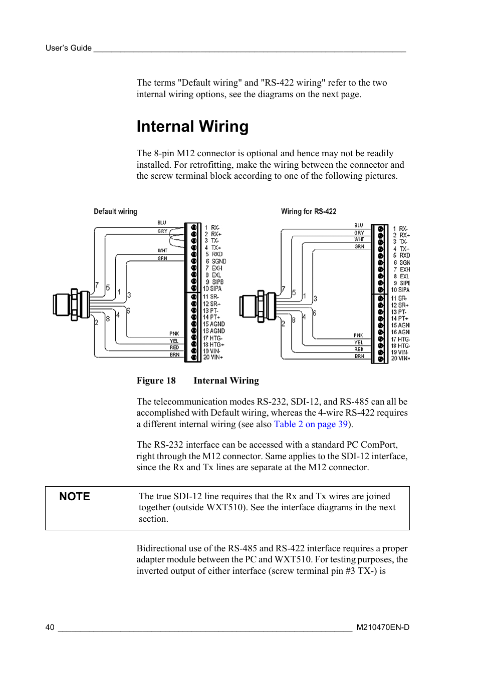 Internal wiring | Vaisala WXT510 User Manual | Page 42 / 152