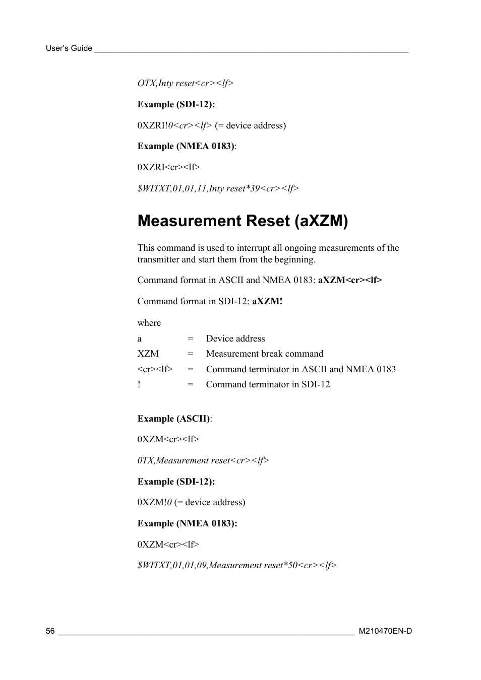 Measurement reset (axzm) | Vaisala WXT510 User Manual | Page 58 / 152