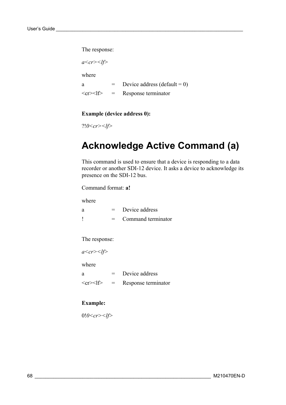 Acknowledge active command (a) | Vaisala WXT510 User Manual | Page 70 / 152