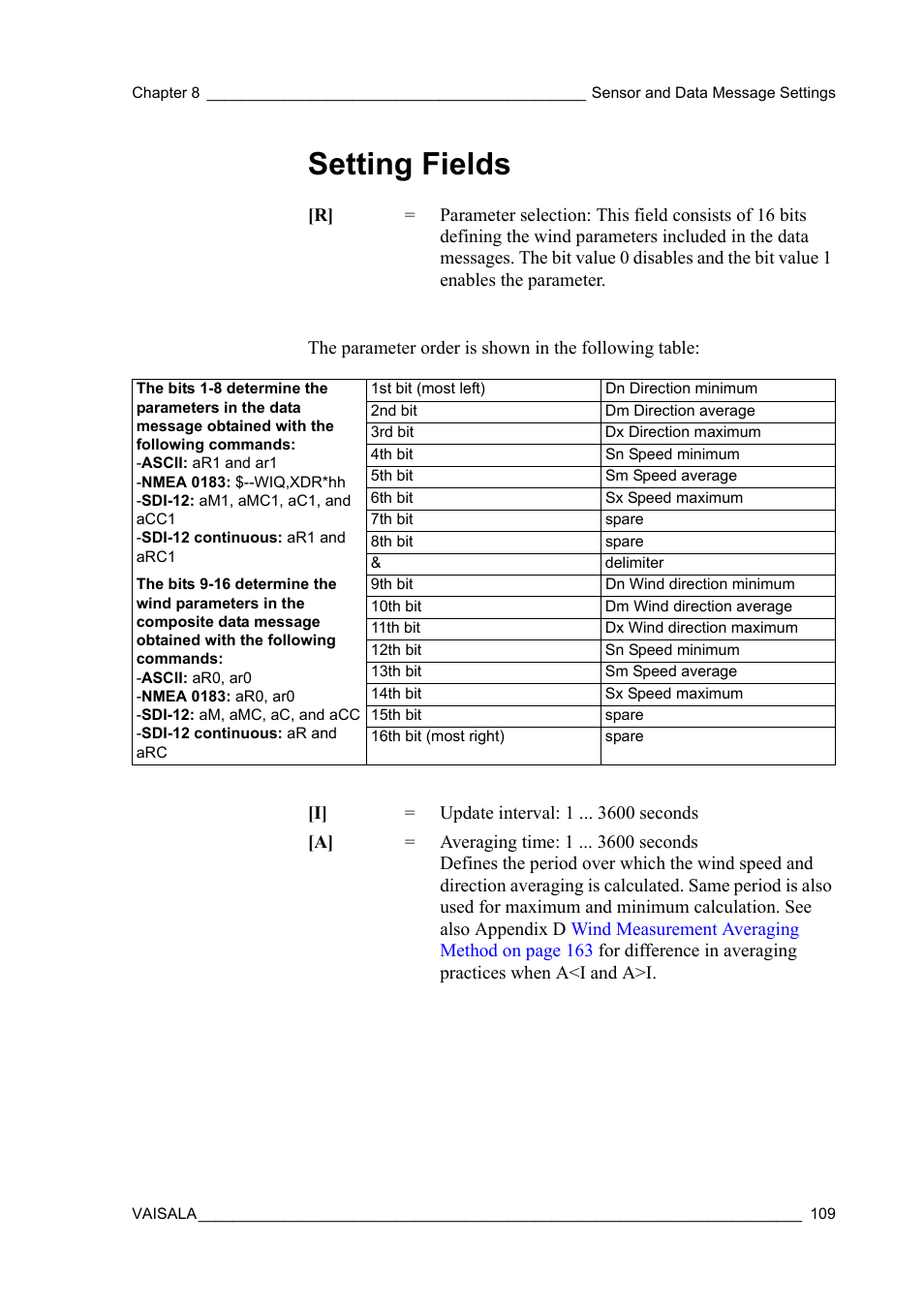 Setting fields | Vaisala WXT520 User Manual | Page 111 / 171