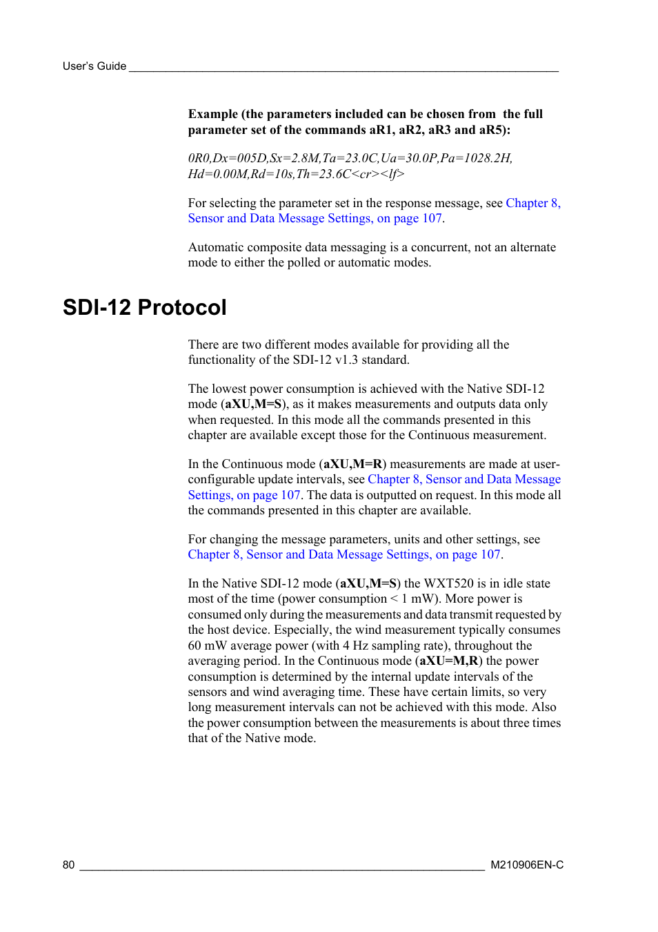 Sdi-12 protocol | Vaisala WXT520 User Manual | Page 82 / 171