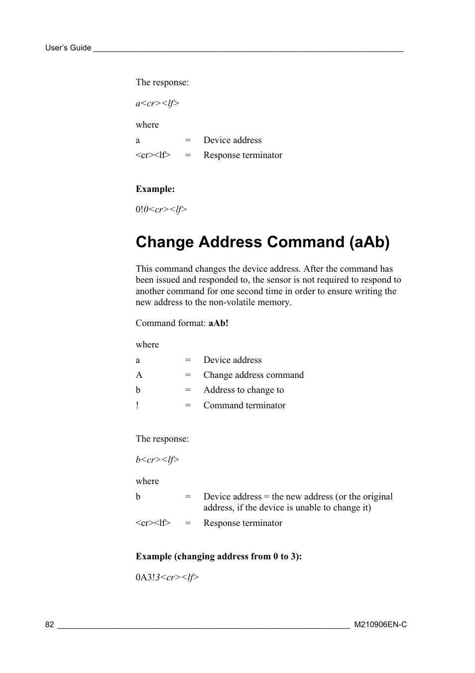 Change address command (aab) | Vaisala WXT520 User Manual | Page 84 / 171