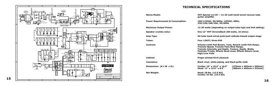 Technical specifications | VHT Special 12/20 RT Head User Manual | Page 10 / 11