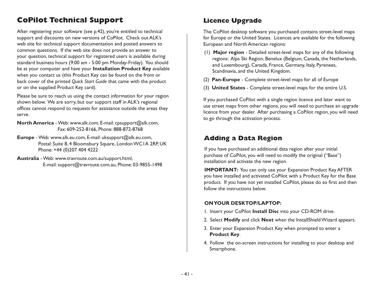 Copilot technical support | ALK Technologies CoPilot Symbian S60 User Manual | Page 43 / 51
