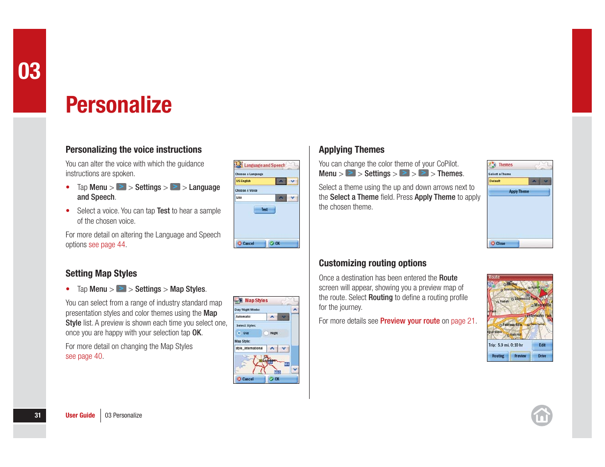 Setting map styles, For details, Personalize | ALK Technologies COPILOT LIVE 7 User Manual | Page 31 / 56