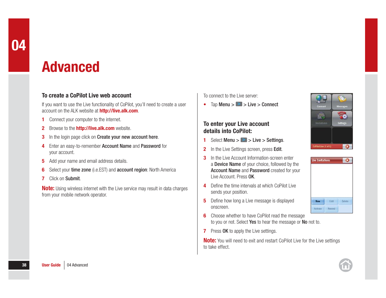 Advanced | ALK Technologies COPILOT LIVE 7 User Manual | Page 38 / 56