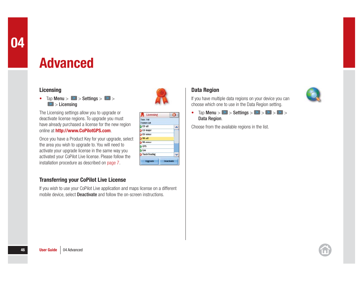 Advanced | ALK Technologies COPILOT LIVE 7 User Manual | Page 46 / 56