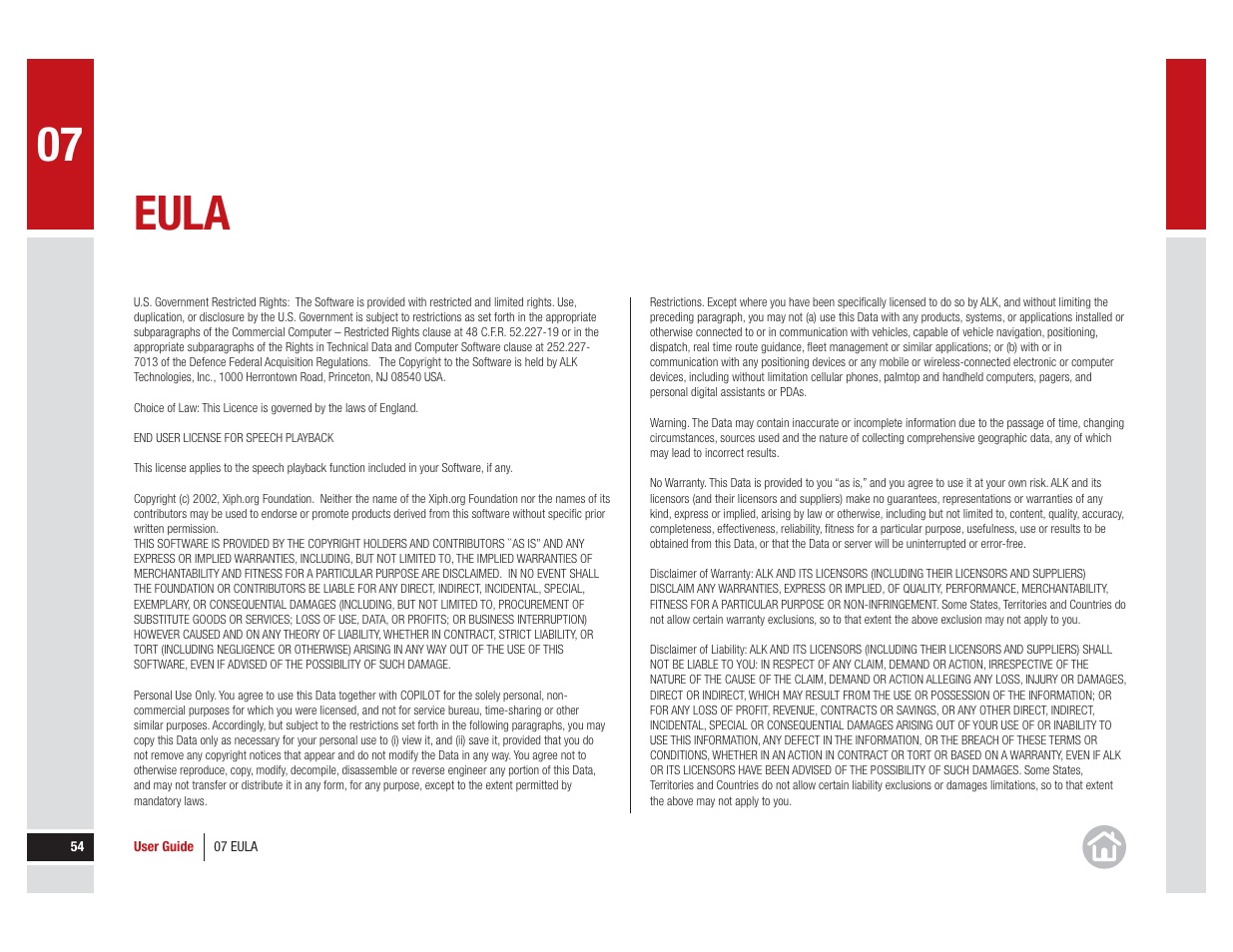 Eula | ALK Technologies COPILOT LIVE 7 User Manual | Page 54 / 56