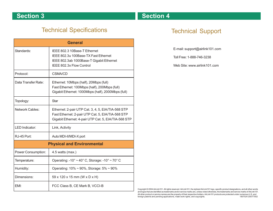 Technical support | Airlink101 10/100/1000Mbps PCI Adapter AGIGA32PCI User Manual | Page 4 / 4