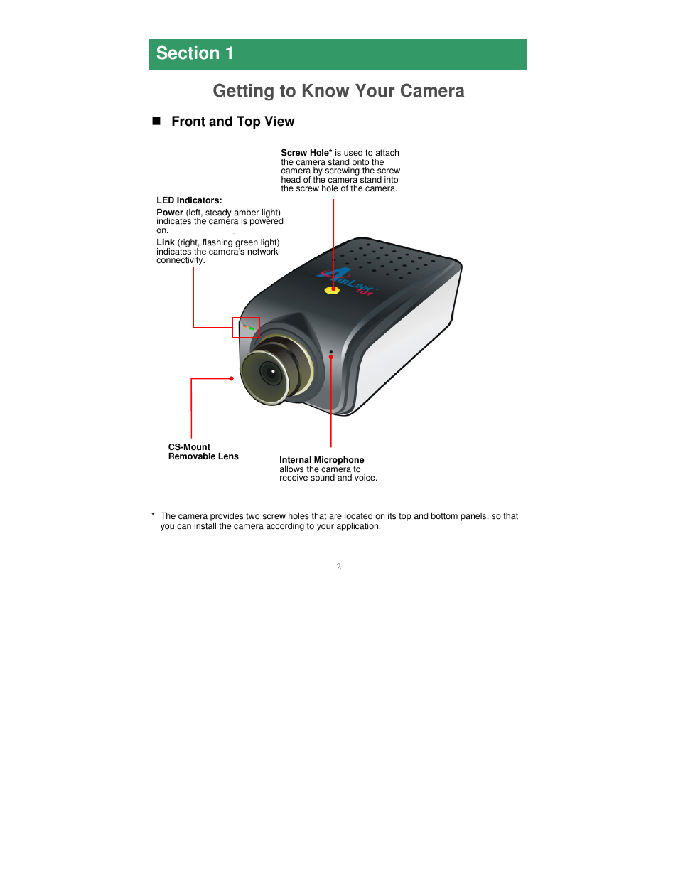 Getting to know your camera | Airlink101 AIC1620POE User Manual | Page 3 / 16
