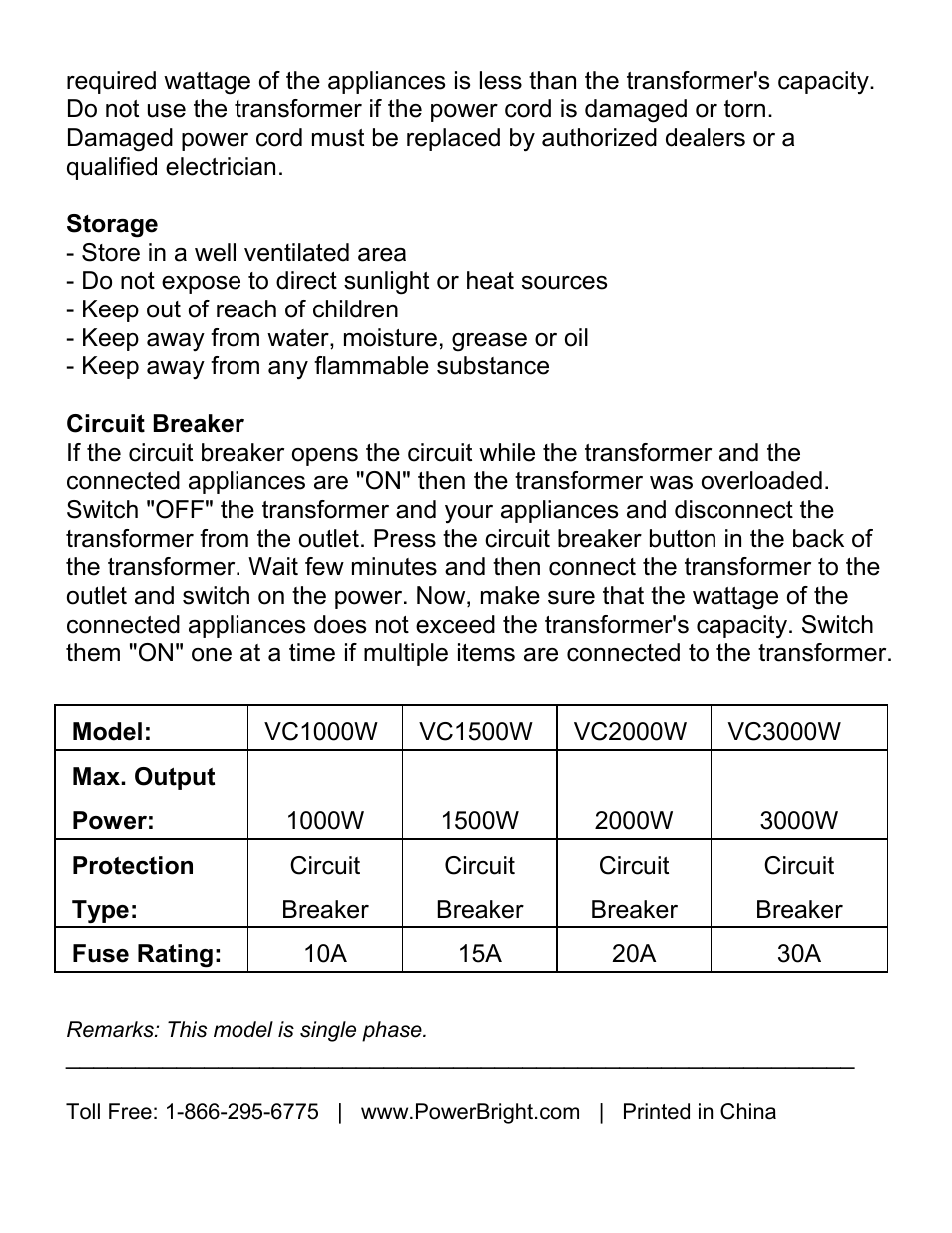 Power Bright VC3000W User Manual | Page 4 / 4