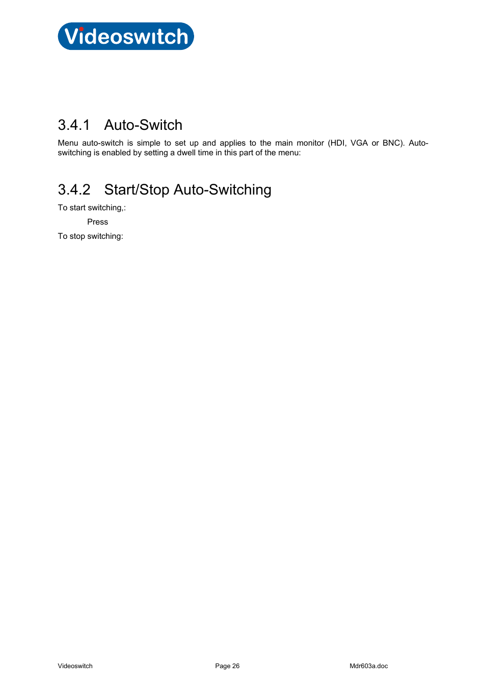 4 auto-sequencing, 1 auto-switch, 2 start/stop auto-switching | Videoswitch Vi-R3000 Series User Manual | Page 31 / 48