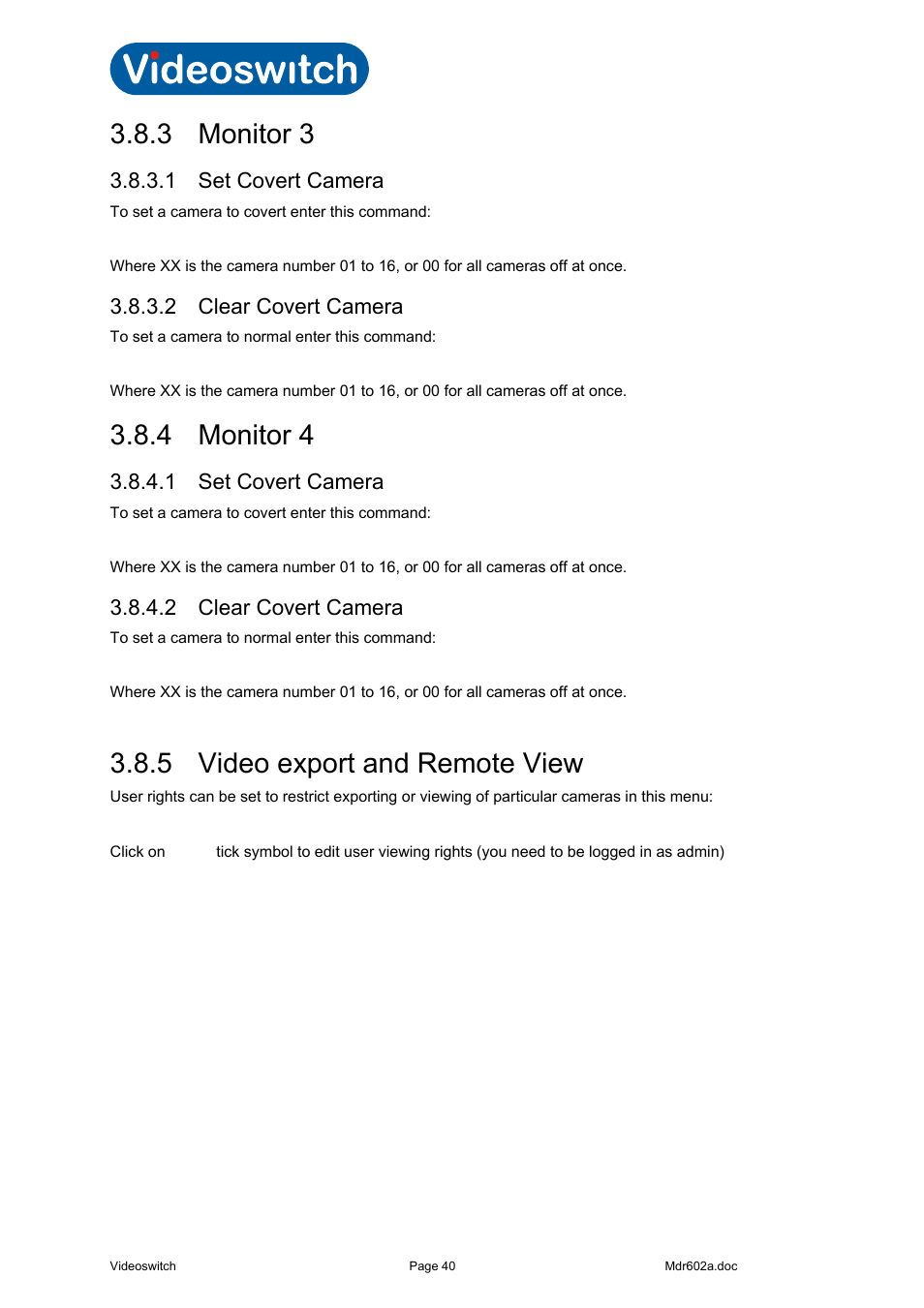 3 monitor 3, 1 set covert camera, 2 clear covert camera | 4 monitor 4, 5 video export and remote view | Videoswitch Vi-R4000 Series User Manual | Page 46 / 67